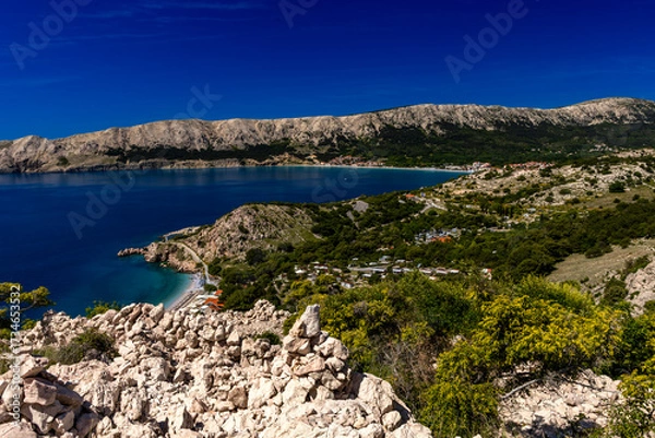Fototapeta Panoramic view of Baska Bay and marina on Krk Island, Croatia