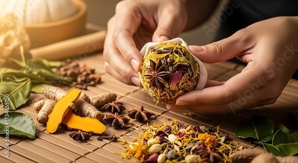 Fototapeta Handcrafted Herbal Compress Preparation