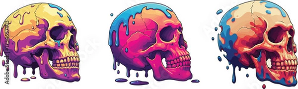 Obraz Surreal melting skull side profile with dripping liquid forms, colorful and vibrant fantasy vector illustration