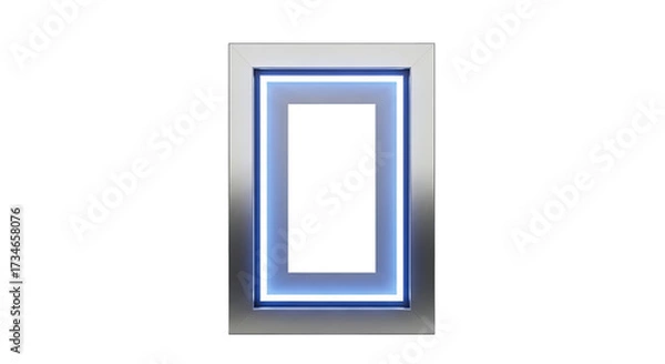 Fototapeta Modern Metallic Frame with Glowing Blue Light and White Blank Space - Graphic Element