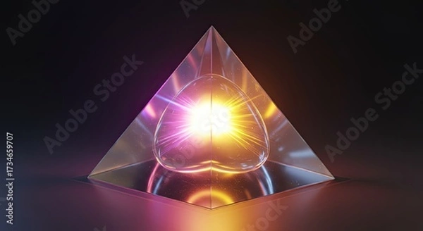 Fototapeta Transparent 3D smooth pyramid with radiant light play 