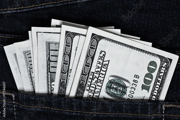 Obraz Jeans pocket with dollars banknotes