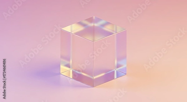 Fototapeta Vibrant 3D glass cube with shifting, multicolored hues 