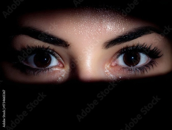 Fototapeta Woman experiencing fear and crying with a single tear