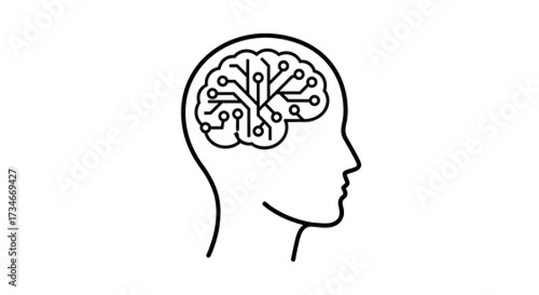Obraz Human head silhouette with circuit board brain symbol