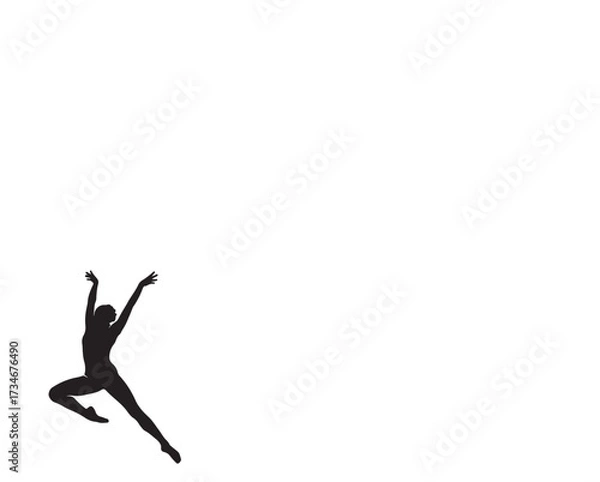 Fototapeta Black vector silhouette of a young man jumping, a dynamic figure in sport and dance, perfect for action illustrations