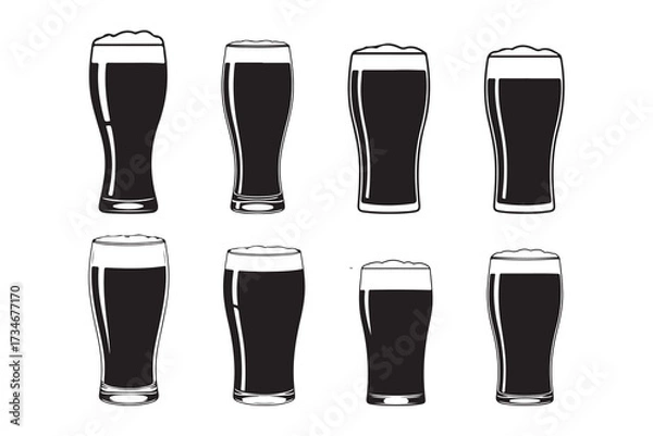 Fototapeta An isolated cold glass of yellow lager beer with foam and froth on a white background