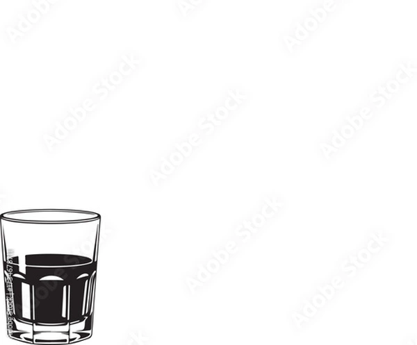 Fototapeta Transparent crystal wineglass with yellow liquid and reflection of a single orange drink on a white surface