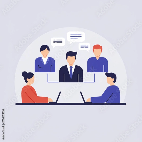 Fototapeta Virtual Meeting Illustration - Team Collaboration and Remote Communication.