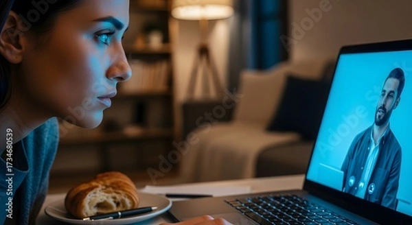 Fototapeta Young Woman Enjoying Coffee Break in Cozy Cafe with Blurred Background