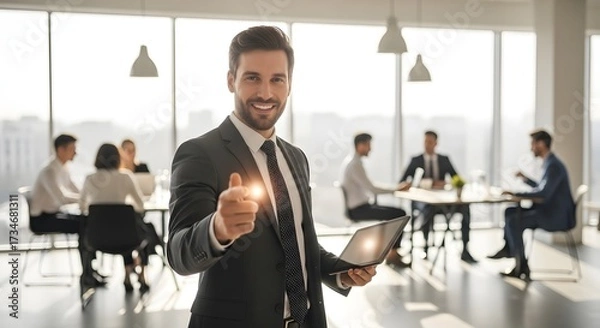 Fototapeta Young Woman Enjoying Coffee Break in Cozy Cafe, Smiling and Relaxed