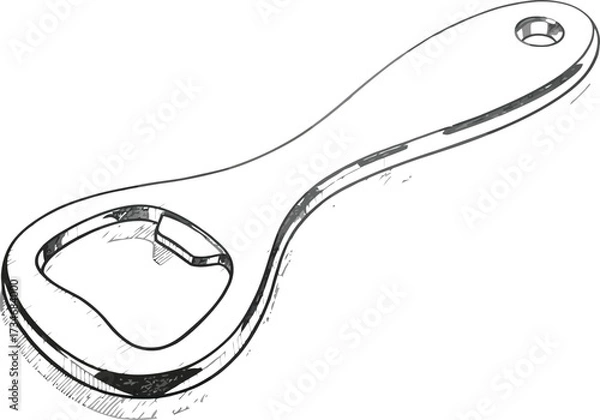 Fototapeta Metallic bottle opener, sketch style, opening bottles