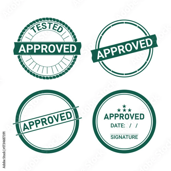 Obraz Approval Rubber Stamp Set with signature and date 100% editable file	
