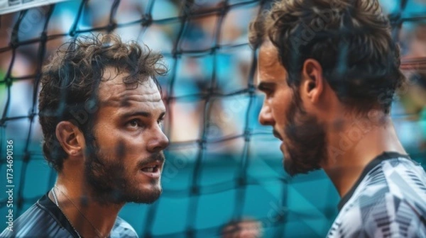 Obraz intense eye contact between two players at net post-match