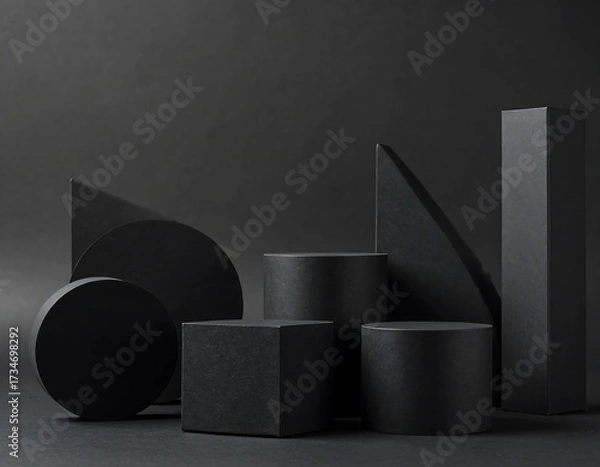 Fototapeta Black geometric shapes on dark background