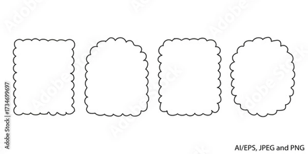 Fototapeta Four decorative hand drawn border frames with scalloped edges