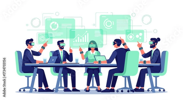 Fototapeta Team collaboration in virtual reality meeting showcasing the future of workspace and innovation in