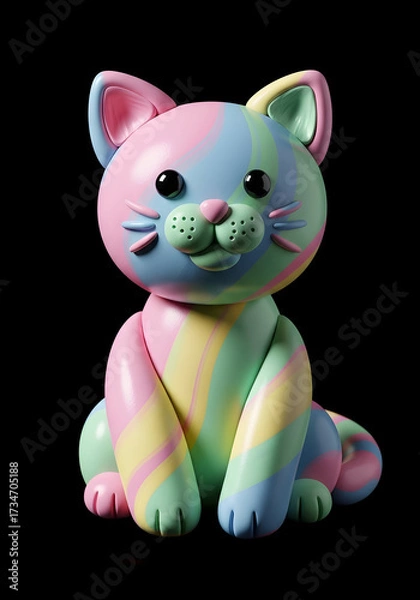 Fototapeta Vibrant Kawaii Clay Cat with Glossy Multicolor Design
