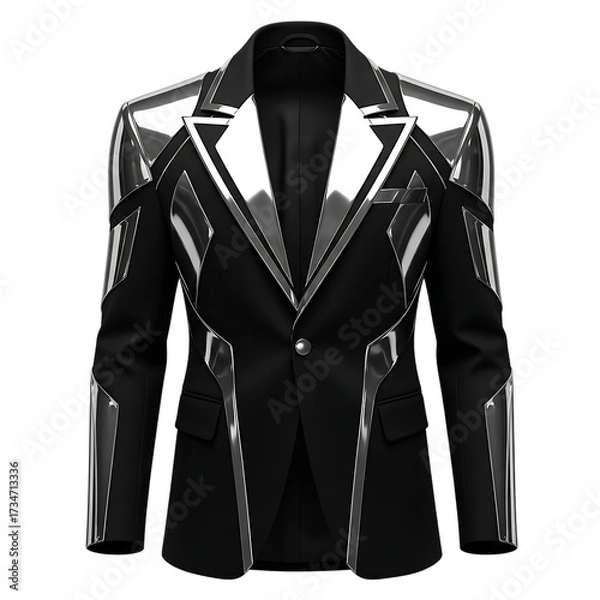 Fototapeta Futuristic black and silver blazer jacket isolated on transparent background