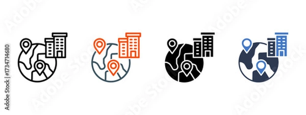 Obraz Multinational Corporation multiple icon style vector illustration