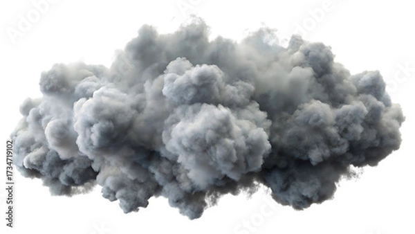Fototapeta A fluffy gray cloud isolated on transparent background, resembling a storm cloud, floating in the air, casting a shadow, and creating a sense of foreboding