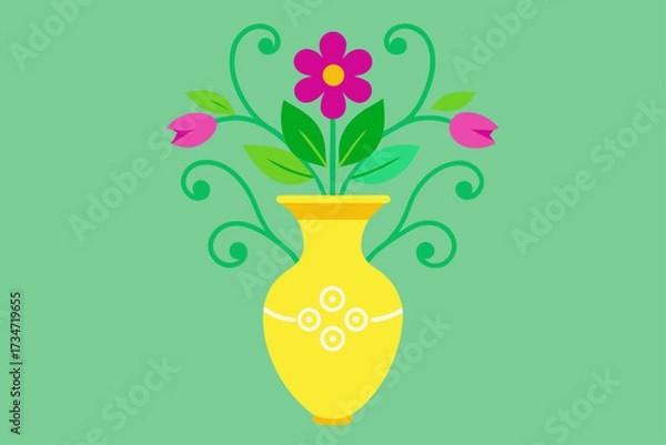 Fototapeta  a charming yellow and green vase adorned with rai.