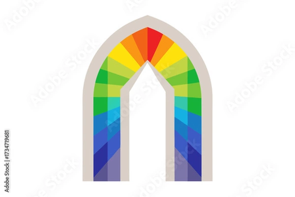 Fototapeta a cathedral window with light beams forming rainbo