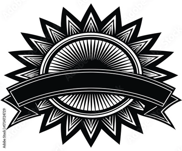 Fototapeta Black and white shield badge with ribbon design