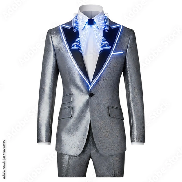 Fototapeta Sparkling silver suit with blue led accents isolated on transparent background