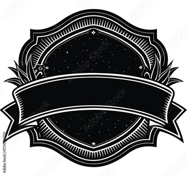 Fototapeta Vector illustration of an ornate gold vintage shield label with ribbon and crown design