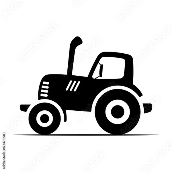 Fototapeta Farm tractor icon. Black silhouette. Side view. Vector simple flat graphic illustration. Isolated object on a white background.