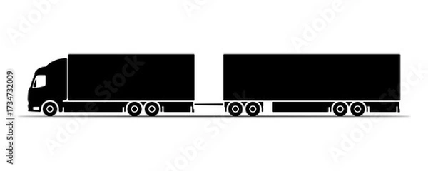 Fototapeta Truck with trailer icon. Tractor. Black silhouette. Side view. Vector simple flat graphic illustration. Isolated object on a white background.