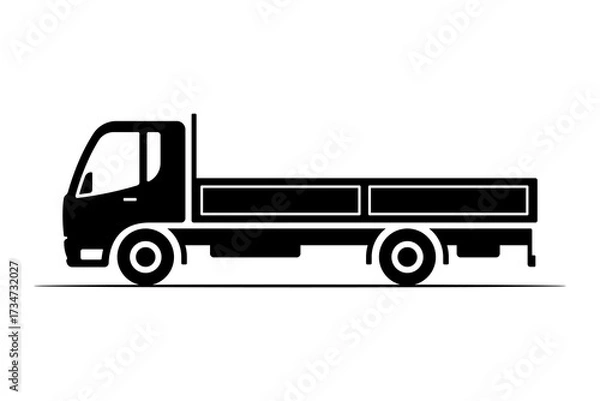 Fototapeta Small truck icon. Black silhouette. Side view. Vector simple flat graphic illustration. Isolated object on a white background.