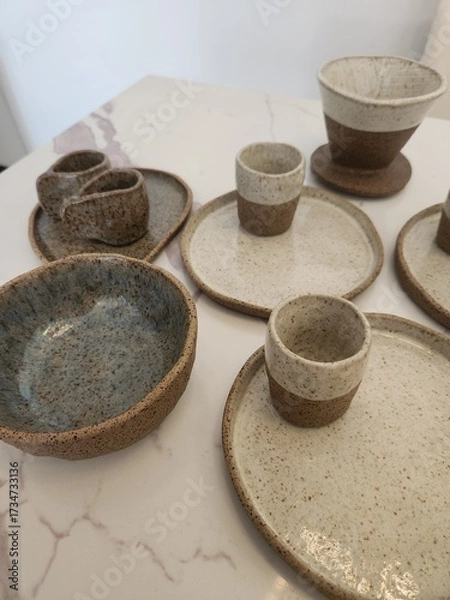 Fototapeta Minimalist organic ceramic tableware for the kitchen