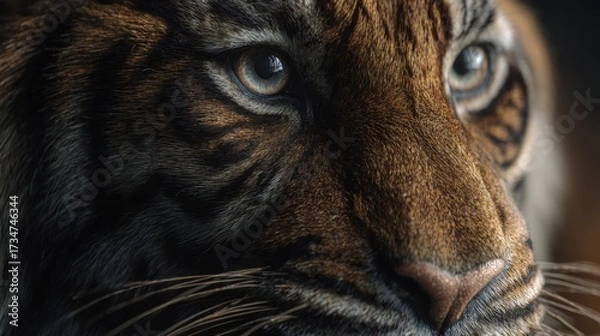 Fototapeta Create a high-quality, viral, realistic-type, and detailed image from the front angle of the tiger's eye from a close-up front angle, the image is in realistic style with high-quality details
