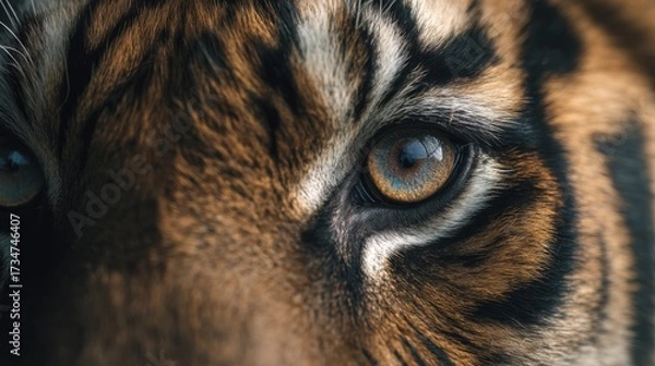 Fototapeta Create a high-quality, viral, realistic-type, and detailed image from the front angle of the tiger's eye from a close-up front angle, the image is in realistic style with high-quality details
