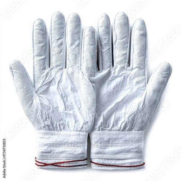 Fototapeta Pair of White Textured Gloves Isolated on White Background, Top View