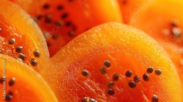 Fototapeta   Close-up shot of halved oranges with seeds scattered around