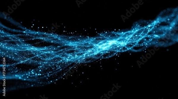 Fototapeta   A blue-lit wave on a dark background with dotted lines and patterns in the middle is an image created by computer software