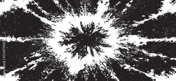 Fototapeta Circular starburst explosion texture. Distressed uneven grunge background. Abstract vector illustration. Overlay to create interesting effect and depth. Isolated on white background.