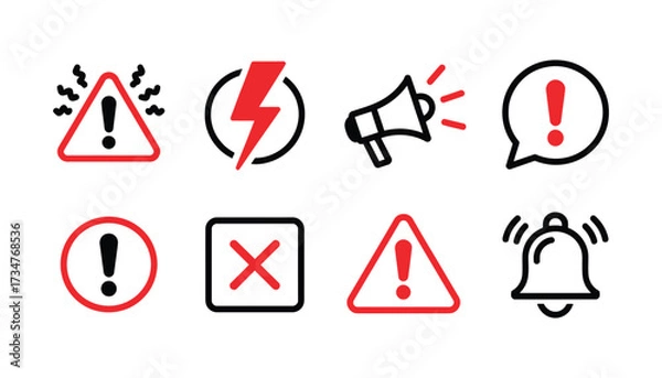 Fototapeta Collection of warning and alert symbols for danger and notification alerts