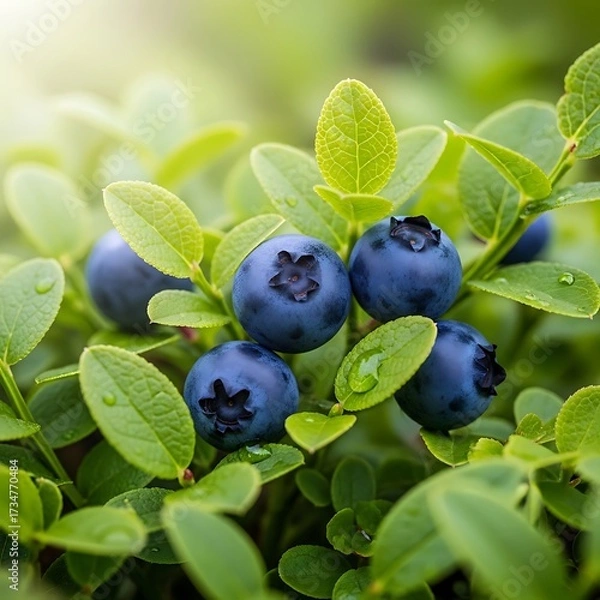 Fototapeta Closeup of Fresh Blueberries on Bush.