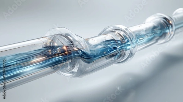 Fototapeta Transparent futuristic water pipeline with glowing fluid stream symbolizing clean eco infrastructure renewable energy and innovative technology, Generative AI