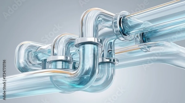 Fototapeta Futuristic transparent water pipeline system with branching tubes symbolizing eco infrastructure renewable energy and innovative technology, Generative AI