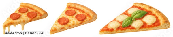 Fototapeta PNG Delicious pizza slices illustration, element set on transparent background