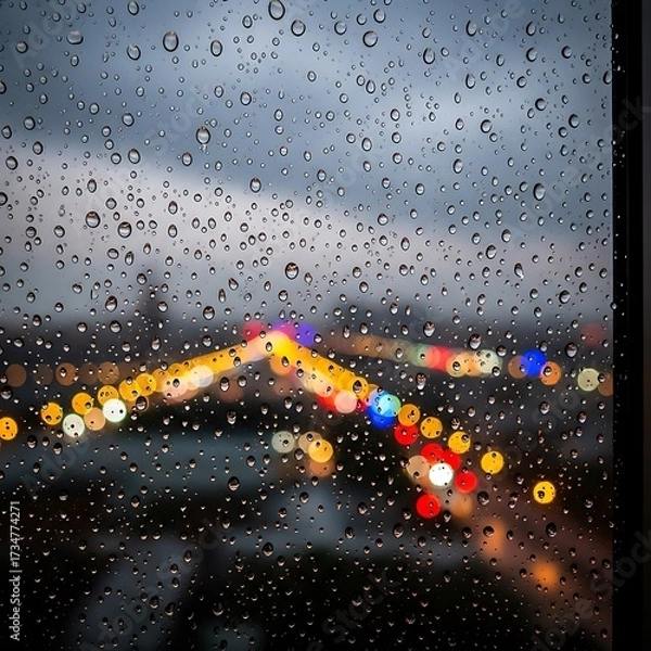 Obraz Rainy Night City Lights Through Window.