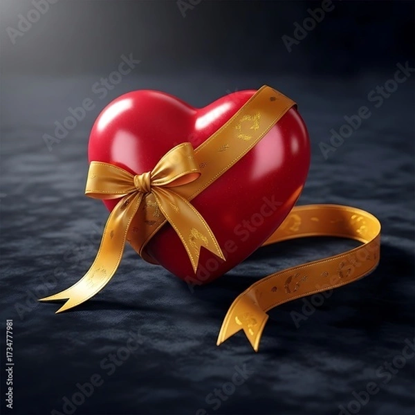 Obraz Red Heart with Gold Ribbon Gift.