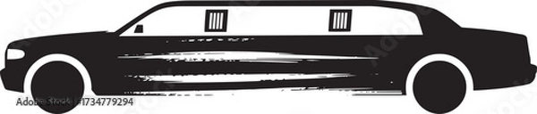 Fototapeta Limousine silhouette on transparent background, side view car icon in black brush stroke effect