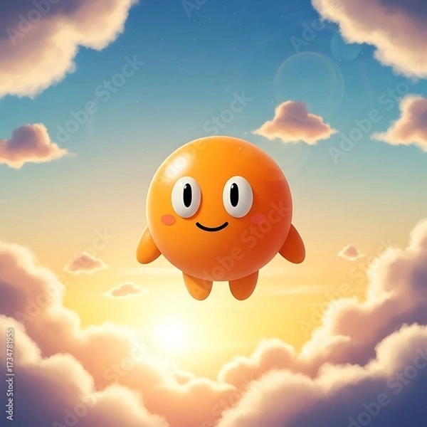 Obraz Smiling Orange Orb Floating in Sky.