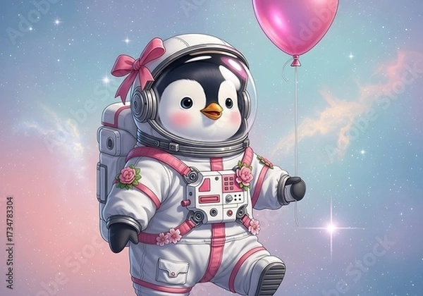 Obraz Cute Penguin Astronaut in Space.